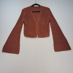 Altar'd State Cardigan Women Medium Rust Brown Bell Sleeve Cropped Crochet Knit